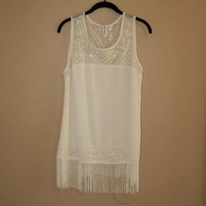 Andree White Embroidered Beaded Fringe Size L